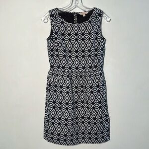 BROOKS BROTHERS Career Preppy Navy/White Ikat Print Sleeveless Fitted Dress SZ 0